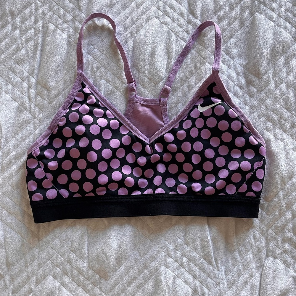 Nike Pink and Black Sports Bra with adjustable straps. Size medium.